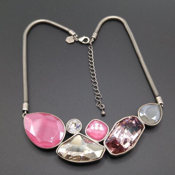 Touchstone Crystal Swarovski Necklace, Pink Purple Blue Crystal, Snake Chain 18" - Picture 10 of 11